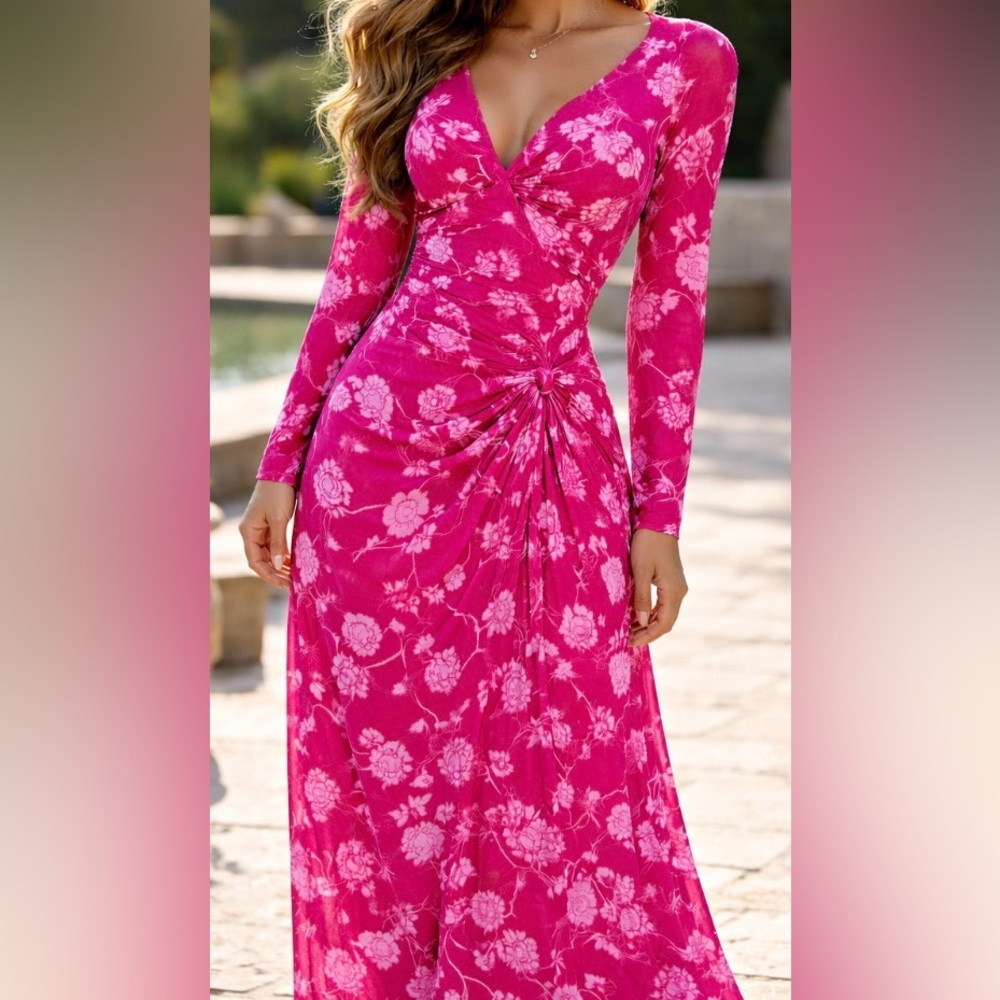 $$$ GORGEOUS RED AND  PINK DESIGNER RUCHED DRESS